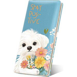 Women's Wallet, RFID Slim Wallets for women's Blue Pretty Dog Desing